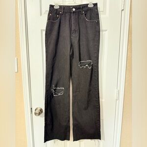 Signature8 Women's Black Distressed Straight Leg Jeans